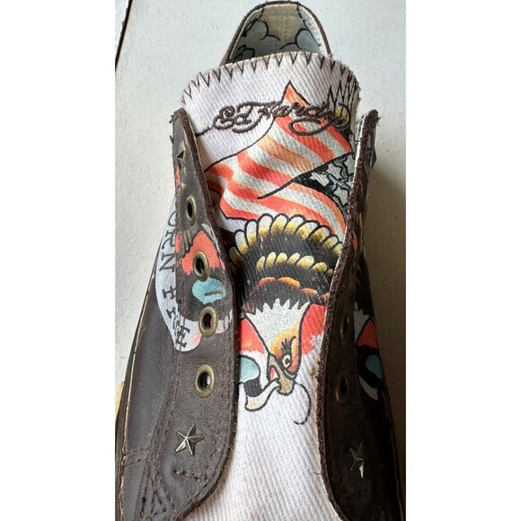 Ed Hardy Born Free Brown Leather Sneakers Adult Unisex/Women Size 10 (READ) - Picture 15 of 16